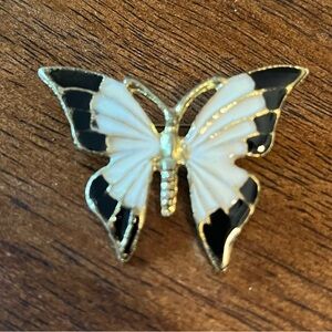 Elegant Vintage Gold and Black Butterfly Brooch